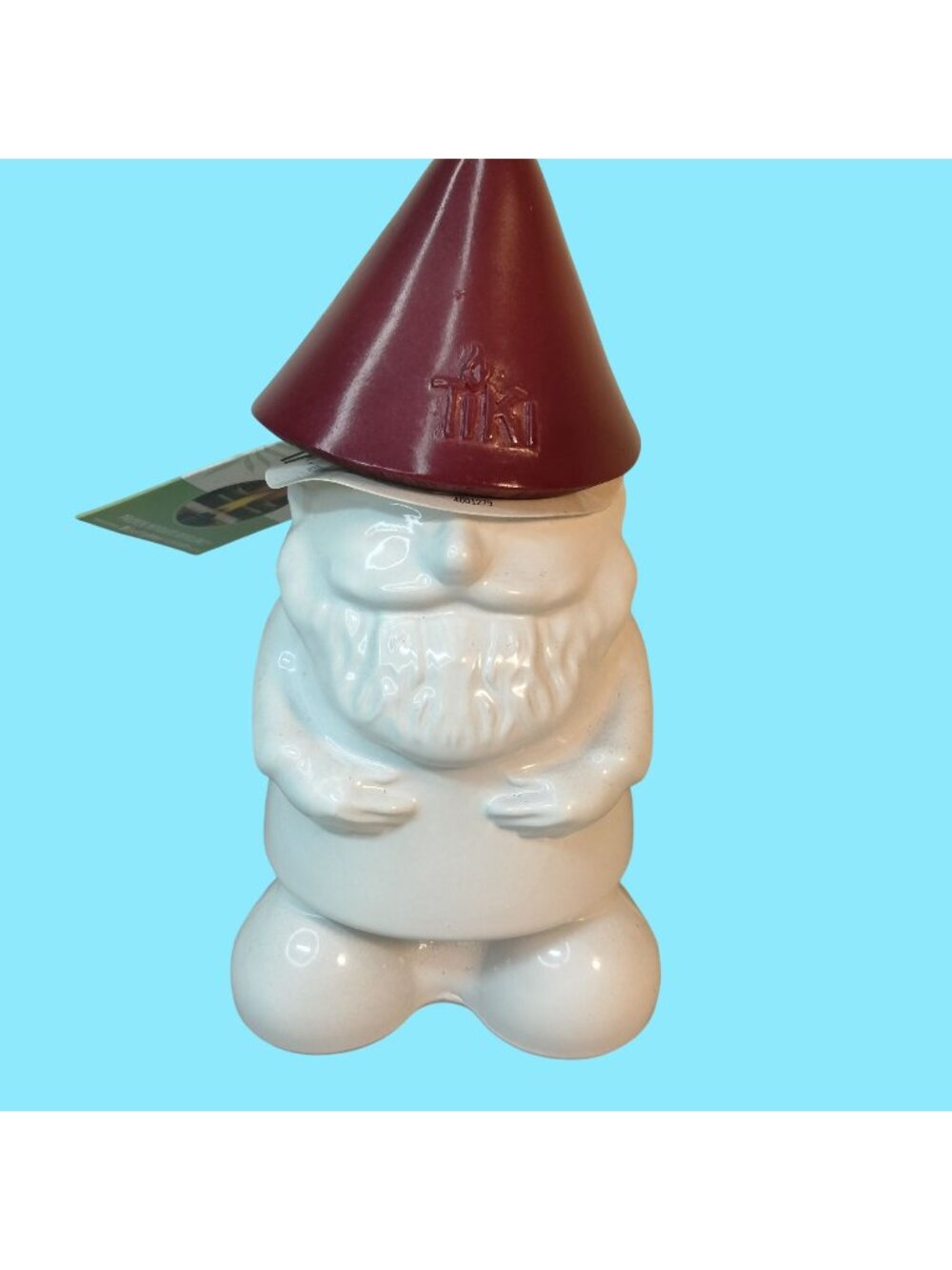 Tiki Table Torch Gnome White Ceramic Red Hat